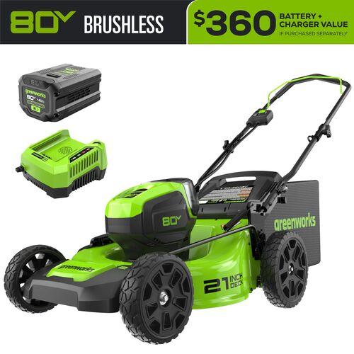 80V 21″ Brushless 3-in-1 Push Lawn Mower w/ 4.0Ah Battery & Charger