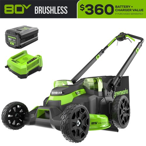 80V 25″ Cordless Battery Dual Blade Self-Propelled Mower w/ 4.0Ah Battery & Rapid Charger