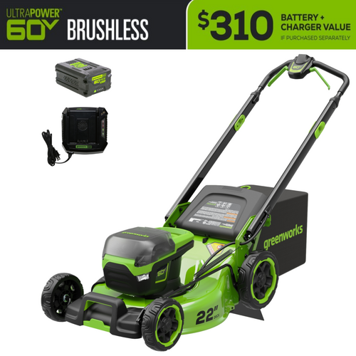 60V 22″ Cordless Battery Push Lawn Mower w/ 5.0Ah Battery & Charger