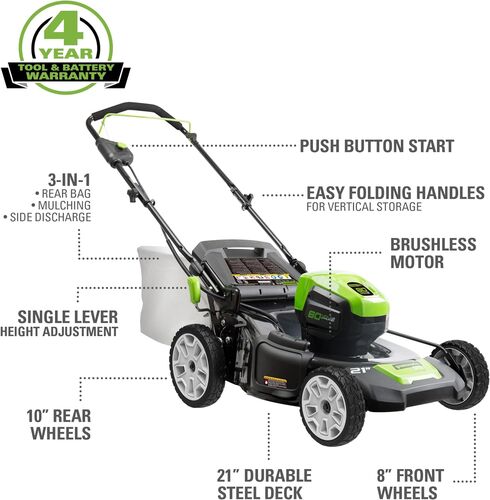 80V 21″ Cordless Battery 3-in-1 Push Lawn Mower w/ 5.0Ah Battery & Charger