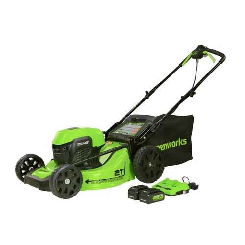 48V (2x24V) 21″ Cordless Battery Self-Propelled Lawn Mower w/ Two (2) 5.0Ah USB Batteries & Dual Port Charger
