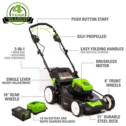 80V 21″ Cordless Battery 3-in-1 Self-Propelled Lawn Mower w/ 4.0Ah Battery & Charger